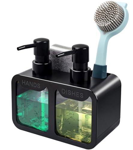 Kitchen Hand Soap and Dish Soap Dispenser Set, Dua... (Black | Plastic)