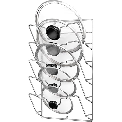 Simple Houseware Wall Door Mounted Pot Lid Rack Organizer, Chrome Finish | 9.5" W x 4.5" D x 17.2" H Shelf