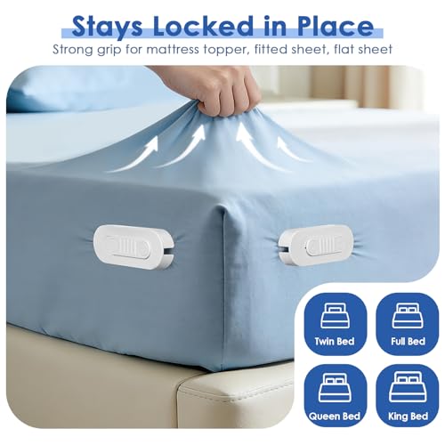 AMOVO Sheet Holders for Corners Keep Fitted Sheet in Place Mattress Straps | Sheet & Mattress Secure, Heavy Duty Sheet Slide Stopper, Easy Installation, Fitted Sheet Clips Gentle on All Fabrics,Matte