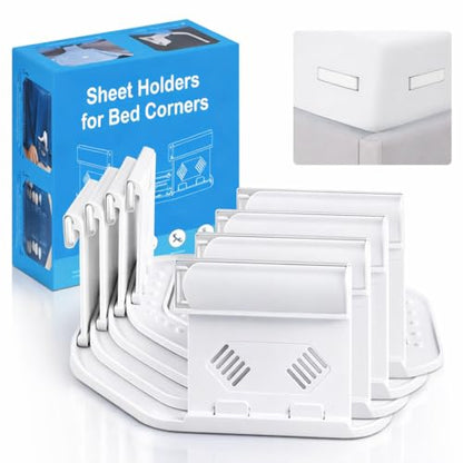 Bed Sheet Holders for Corners, Upgrade Bed Sheet Grippers Locks, 4PCS Fitted Sheet Holder Keep Sheets Firm & Tight, Non-Slip Sheet Clips for Fitted Sheets, Fit All Mattress Easy Install