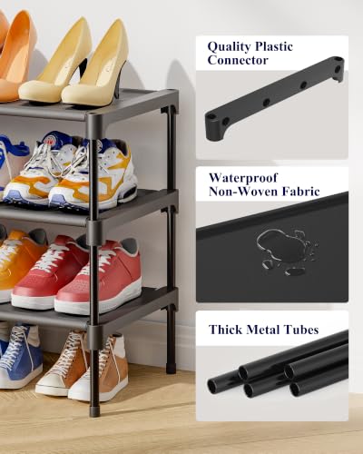 Kitsure Shoe Rack - Non-Woven Shoe Rack Shelf, 27.5" Wide - 3 Tier, Black | Shoe Organizer for Closet, Entryway, Garage, Stackable Shoe Shelves, college dorm&apartment essentials