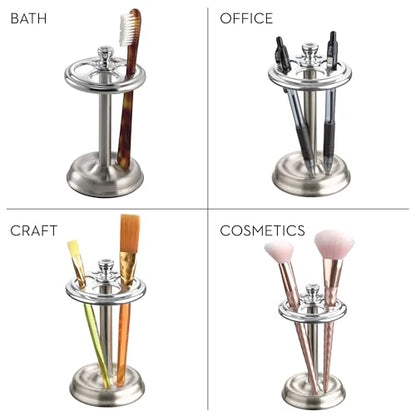 iDesign Steel Divided Toothbrush Holder Stand, 3.25" x 3.25" x 5.75" | Four Divided Compartments, Brushed Nickel & Polished Chrome