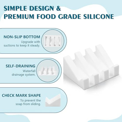 Self Draining Soap Dish Holder,Silicone Soap Dish,for Bathroom,Kitchen, Sponges，Can Extend Soap Life，Keep Soap Bars Dry and Easy Cleaning (White,1-Pack)