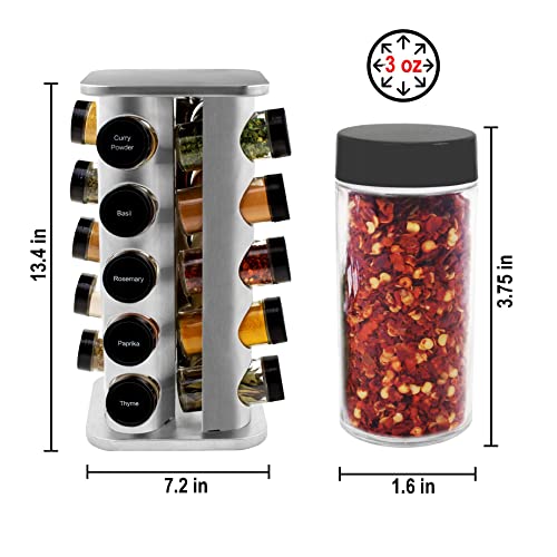 20 Jar Rotating Spice Rack with Spices Included & 5-Year Free Spice Refill Program – Stainless Steel Countertop Spice Rack with 3 oz Glass Jars | 5-Year Free Spice Refill Program, Stainless Steel Countertop, 3 oz Glass Jars