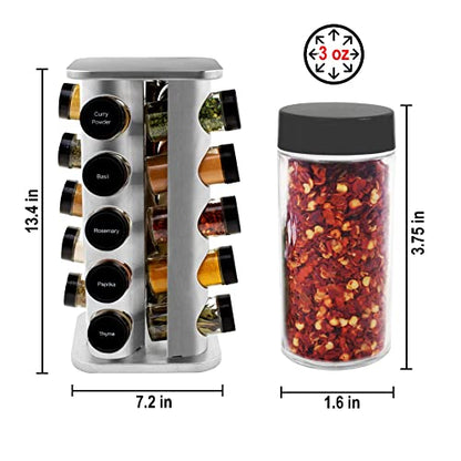 20 Jar Rotating Spice Rack with Spices Included & 5-Year Free Spice Refill Program – Stainless Steel Countertop Spice Rack with 3 oz Glass Jars | 5-Year Free Spice Refill Program, Stainless Steel Countertop, 3 oz Glass Jars