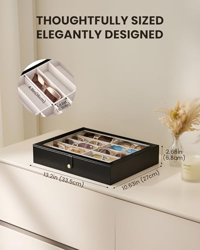 Lolalet 10/20 Slots Sunglasses Organizer with Slim Clear Lid | Eyeglasses Eyewear Display Case for Multiple Pairs of Glasses Collection Holder Box for Men Women