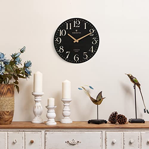 NIKKY HOME Farmhouse Small Wall Clock, 12 Inch Black Clock Battery Operated | Silent Non Ticking Vintage Decorative Round Analog Rustic Wooden Clocks for Kitchen, Living Room, Bedroom, Bathroom, Office