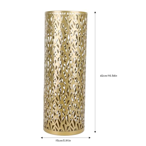 vifloae Umbrella Stand Rack for Entryway Metal Hollowed Freestanding Round Umbrella Holder Organizer Bin Umbrella Basket for Home Hotel Office Decor Gold S