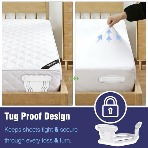 Bed Sheet Holder for Corners, 4PCS Bed Sheets Secure Corners Gripper, White | Secure Bed Sheet Lock, Fit All Sheet Sizes, Durable ABS, Mattress Sheet Fasteners, Non-Slip Design, Easy Installation