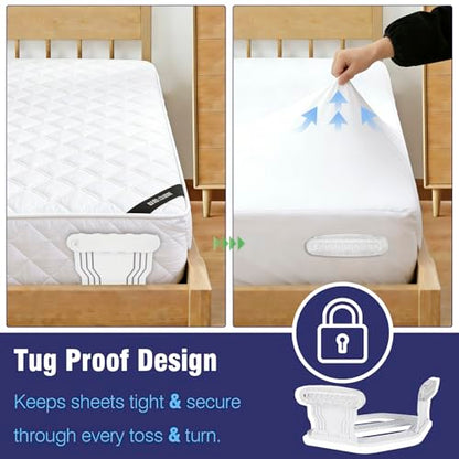 Bed Sheet Holder for Corners, 4PCS Bed Sheets Secure Corners Gripper, White | Secure Bed Sheet Lock, Fit All Sheet Sizes, Durable ABS, Mattress Sheet Fasteners, Non-Slip Design, Easy Installation