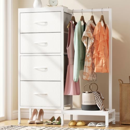 Tall Dresser 44''H with Hanging Rack, 4 Drawers Sm... (White | Alloy Steel)
