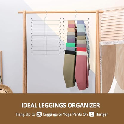 2 Pack Legging Hanger, Legging Organizer for Closet | Sturdy Metal Yoga Pants Hanger for Women's XS-XL and Girls' Leggings, Holds Up to 40 Pairs, Hanging Space-Saving Storage Rack