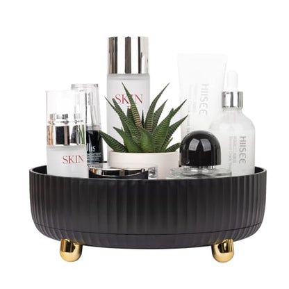 360 Rotating Makeup Perfume Organizer Skincare Tray, Small Black | 360 Degree Spinning Lazy Susan Organizer Lotion Cosmetics Storage for Dresser, Vanity, Bathroom Countertop