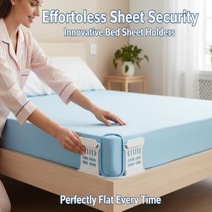 TianYang 4- Pack Sheet Holders, Durable, Non-Slip Design, A Simple Installation and Locking Mechanism Ensures the Bedsheet Remains Neat and Flat Around the Clock, Power for King Queen Full Twin Beds