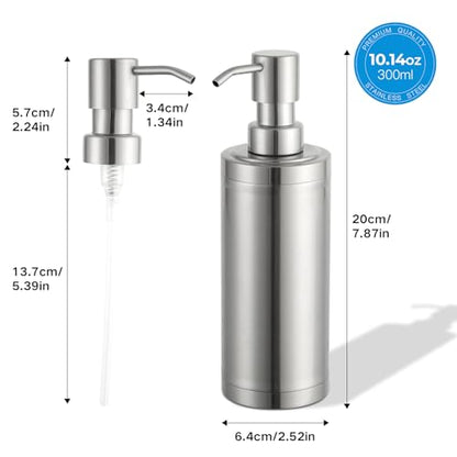 Brushed Nickel Soap Dispenser Stainless Steel Metal Pump Hand Lotion Bottle for Bathroom, Bedroom and Kitchen(300ML/10.15Ounce)