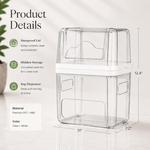 Trash Bag Dispenser & Dishwasher Pods Organizer, Clear Acrylic Garbage Bag Holder Under Sink Organizer With Removable Lid, Laundry Pods Container for Kitchen Pantry Laundry Room (3IN1 Dispenser)