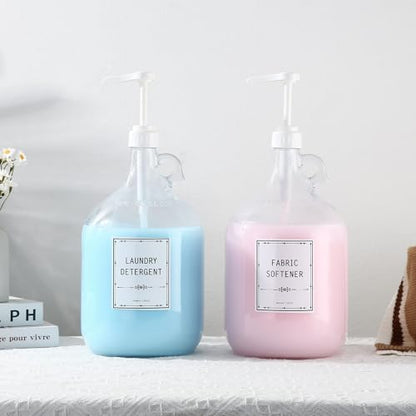 2pcs Glass Liquid Laundry Detergent Dispenser-1 Gallon Glass Pump Bottle Dispensers-Laundry Detergent Dispenser for Fabric Softener, Bleach, Shampoo, Body Wash- Laundry Soap Dispenser