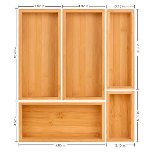 bamboo drawer organizer Set,expandable drawer dividers,wooden storage organizers,drawer organizers for kitchen, bathroom,flatware,Tea Bag Organizer (1 X 5PCS Natural)