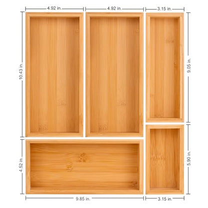 bamboo drawer organizer Set,expandable drawer dividers,wooden storage organizers,drawer organizers for kitchen, bathroom,flatware,Tea Bag Organizer (1 X 5PCS Natural)