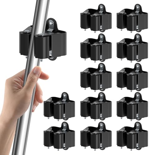 Broom Holder Wall Mount 12 Pack, Heavy Duty Stainl... (Black | Stainless Steel)