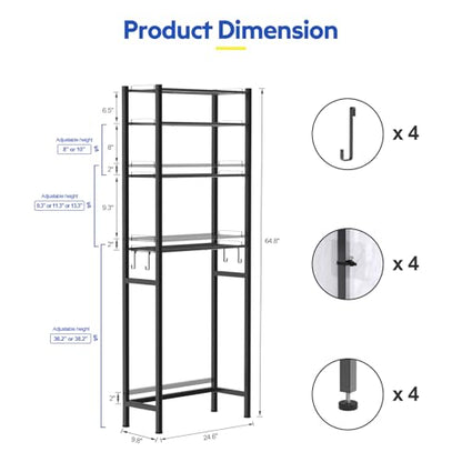 samstar 4 Tier Over The Toilet Storage Rack, Bathroom Organizer Shelves Cabinet Above Toilet, with Adjustable Height Freestanding Shelf Space Saver, Black