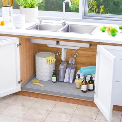 Waterproof Under Sink Mat 34" x 22", Raised Edge Silicone Mat Tray | 100% Food-Grade, Thick Shelf Liner Cabinet Protector, Kitchen, Bathroom Organizer and Storage, Pets, Boots, Home Essentials