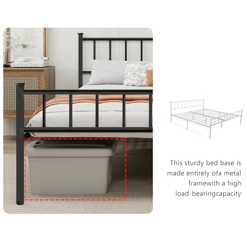 Metal Platform Queen Bed Frame with Headboard Sturdy Steel Slats Support No Box Spring Needed Easy Assembly Black