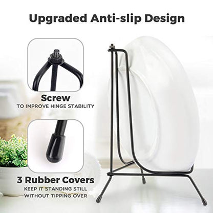Mocoosy 4 Pack 8 Inch Improved Anti-Slip Plate Stands for Display | Plate Holder Display, Picture Frame Holder Stand, Black Iron Easel Stands for Photo, Decorative Plate, Tablets and Table Art