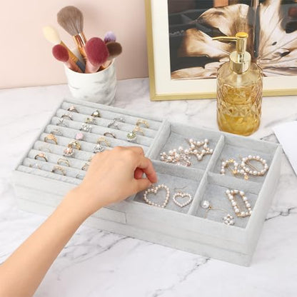 Fixwal Jewelry Organizer Trays 5 Pack 14in Stackable Drawer Box Dividers | Stackable 14in Trays, Removable Dividers, Multi-Layer Design, for Earrings Necklaces Bracelets and Watches