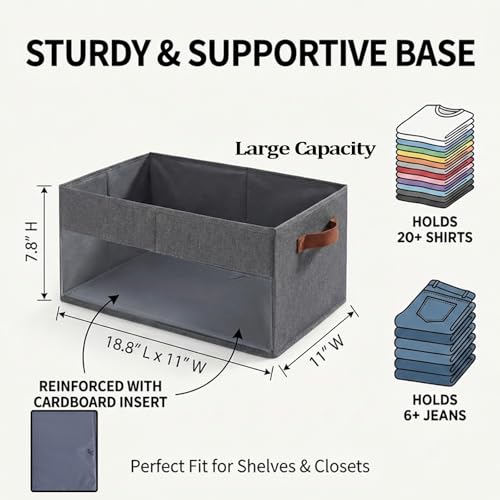 4 Pack Large Capacity Closet Storage bins, Foldable Storage Bins for Shelves, Large Fabric Closet Organizers with Handles for Clothing, Toys, Books, Shelves