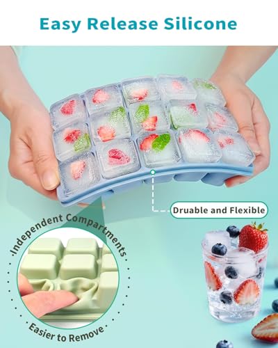 Upgraded Silicone Ice Cube Trays with Spill-Proof Lid For Freezer | Durable Easy Release 1.2'' Ice Cube Molds & Trays for Coffee, Drinks, Cocktail, Whiskey, Baby Food, BPA Free, 3Pack