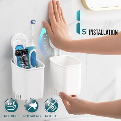 TAILI Suction Toothbrush Holder 2 Pack, Tumblers Replacement Shower Toothbrush Holder for Wall, Powerful Toothpaste Toothbrush Suction Cup, Self-draining Shower Razor Holder, Kitchen Tableware Holder