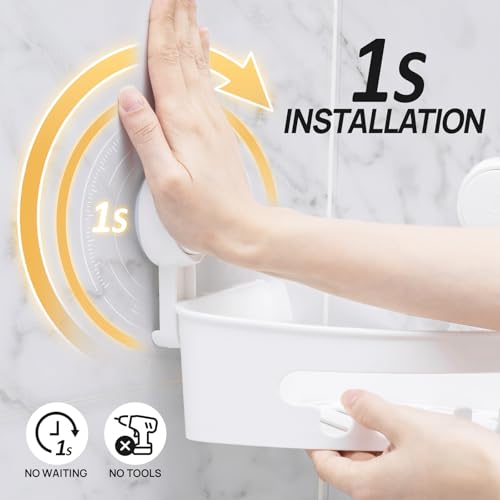 Corner Shower Caddy Suction Cup, shower shelves suction cup, White | 2 Pack Basket Bathroom, Waterproof & Oil-proof Organizer,No-Drilling Removable