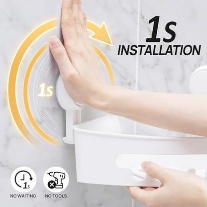 Corner Shower Caddy Suction Cup, shower shelves suction cup, White | 2 Pack Basket Bathroom, Waterproof & Oil-proof Organizer,No-Drilling Removable