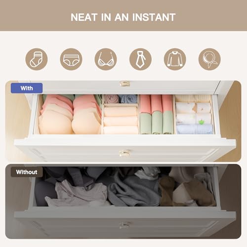 Drawer Organizer Clothes, 10 Pack Dresser Organizer for Baby Clothes, Underwear, Sock- Foldable Closet Organization and Storage Dividers Bins for Nursery, Bedroom (Beige)