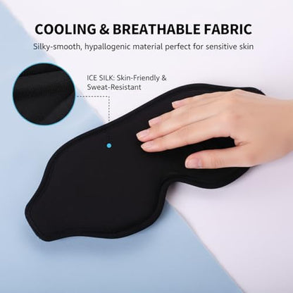 3D Contoured Sleep Mask with Reusable Hot Cold Gel Insert, Black Zero Pressure Memory Foam Light Blocking Eye Cover, Adjustable Strap Travel Nap Eye Mask for Adult Daily Rest