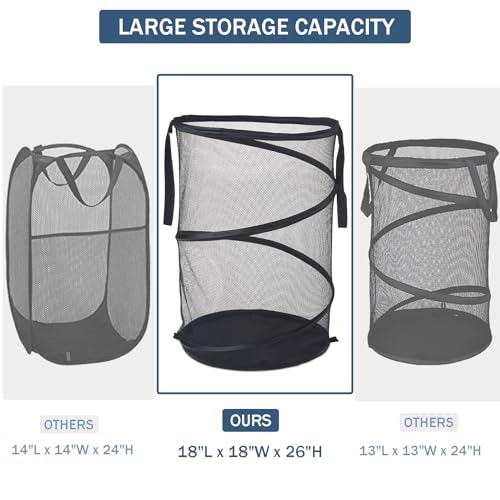Mesh Popup Laundry Hamper 115L Foldable Laundry Basket Extra Large Capacity Collapsible Clothing Storage Basket with Handles 26 H x 18 W x 18 L (Black)