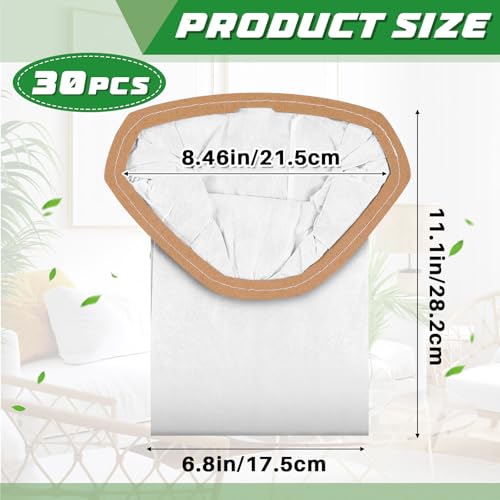 Therwen 30 Pcs Micro Filter Bags Replacement Compatible with Proteam 107314 6 Qt Cleaner Backpack Vacuum Cleaner Open Triangular Collar, White