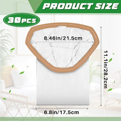 Therwen 30 Pcs Micro Filter Bags Replacement Compatible with Proteam 107314 6 Qt Cleaner Backpack Vacuum Cleaner Open Triangular Collar, White