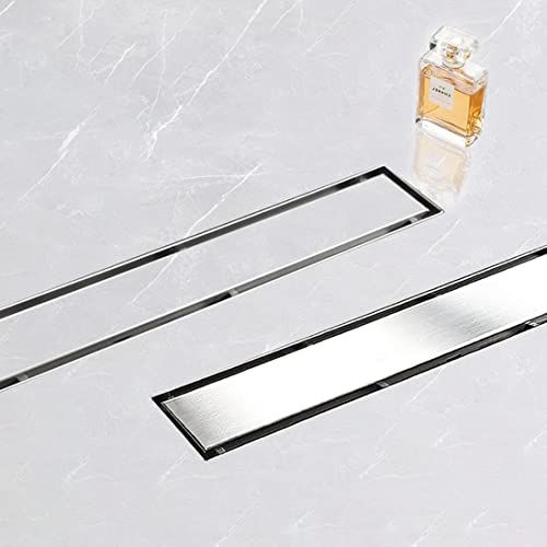 24"Linear Shower Drain Brushed Silver Drain with Tile Insert Grate | AISI 304 Stainless Steel Fast Drainage Rectangle Hidden Shower Trench,Detachable Hair Catcher Easy to install,Leveling Feet