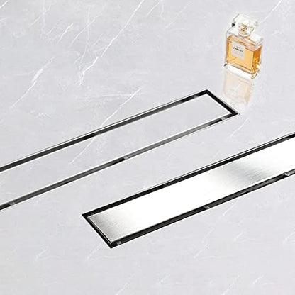 24"Linear Shower Drain Brushed Silver Drain with Tile Insert Grate | AISI 304 Stainless Steel Fast Drainage Rectangle Hidden Shower Trench,Detachable Hair Catcher Easy to install,Leveling Feet