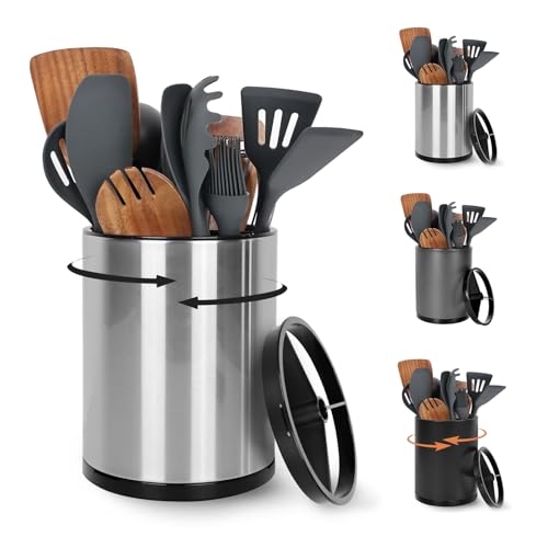 Extra Large Kitchen Utensil Holder, 360° Rotating... (Silvery | Stainless Steel)