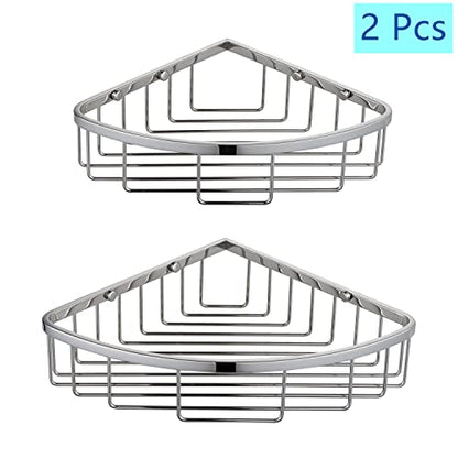 [2 Pack] Corner Shower Caddy Organizer, SUS304 Stainless Steel Heavy Duty Rust-Proof Shelf Holder, Wall Mounted Storage Rack for Bathroom Kitchen, Polished Chrome