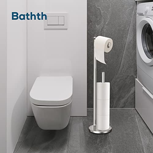 Toilet Paper Holder Stand, Brushed Nickel Toilet Paper Holder Free Standing | Toilet Paper Holder for 4 Rolls, Bathroom Organizers and Storage with Anti-Slip Base and Rustproof