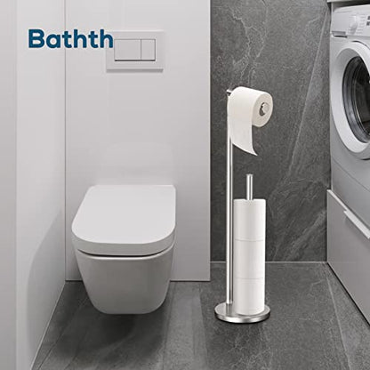 Toilet Paper Holder Stand, Brushed Nickel Toilet Paper Holder Free Standing | Toilet Paper Holder for 4 Rolls, Bathroom Organizers and Storage with Anti-Slip Base and Rustproof