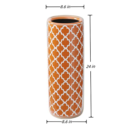 24" H Ceramic Umbrella Stand Contemporary for Entryway Storing Canes | Porcelain Umbrella Holder Modern Style Floor Vase for Storing Walking Sticks for Entryway Indoor Home Decor