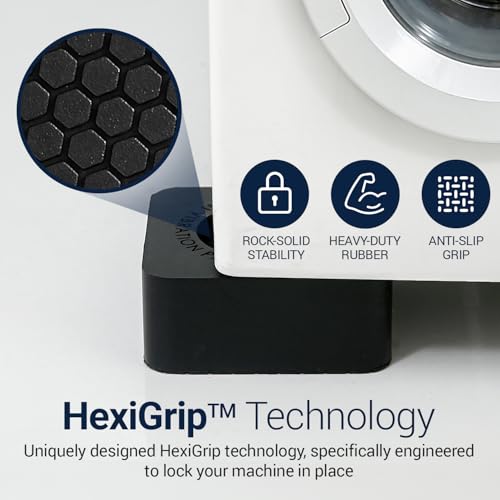 Anti Vibration Pads for Washing Machine and Dryer (Set of 4) - Washer Anti Vibration Pads with HexiGrip™ - Washing Machine Accessories & Leveling Pads - Vibration Dampening Mat