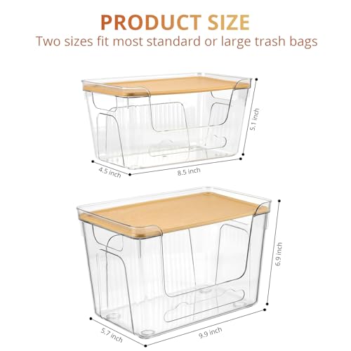 Plastic Trash Bag Dispenser with Lids, Stackable, 4Pack, 2XL+2S | Clear Trash Bag Organizer for Kitchen, Laundry Room, Under Sink Organization and Storage