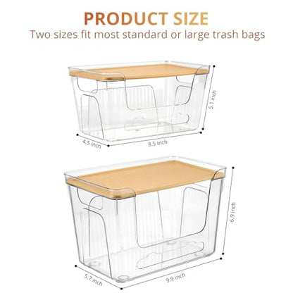 Plastic Trash Bag Dispenser with Lids, Stackable, 4Pack, 2XL+2S | Clear Trash Bag Organizer for Kitchen, Laundry Room, Under Sink Organization and Storage