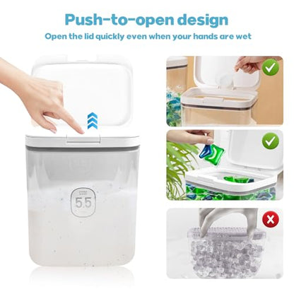 5.5L Laundry Detergent Dispenser with One-Press Lid, Laundry Powder Container for Laundry Room Organization and Storage Pod and Airtight Dishwasher Pod Holder for Bead Powder 1pack